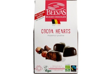 Biologische Chocoladehartjes Hazelnoot Voordeelverpakking (Belvas, 6 x 100 gram)